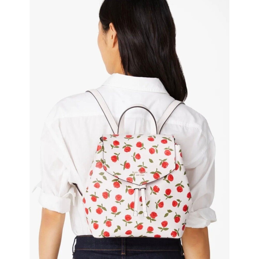 New Kate Spade Lizzie Medium Flap Backpack Festive Rosette Saffiano Multi